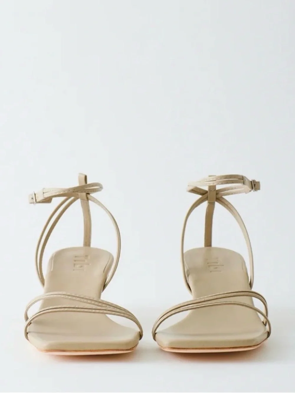 NWOT • TIBI Harper Leather Square Toe Strappy Kitten Heel Sandal Taupe 6.5